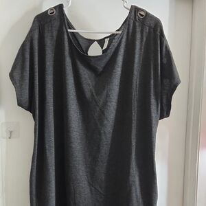 Perseption Charcoal Short Sleeve Top with Button Accents